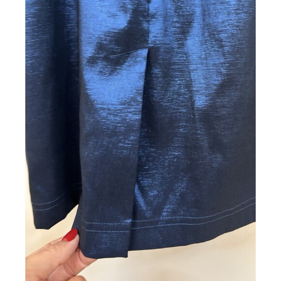 ADRIANNA PAPELL Blue Shimmer Sheath Dress 8 Ruched Split Neck Party Cocktail NEW - Picture 7 of 14